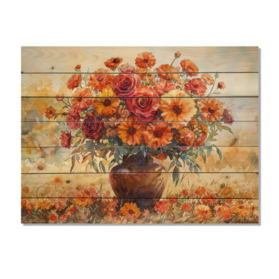 «Golden Sunset Garden Blooms Of Mums II», art mural en bois sur bois de pin naturel