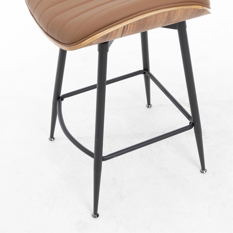 Mid-Century Swivel Bar Stool With PU Leather Seat, Brown
