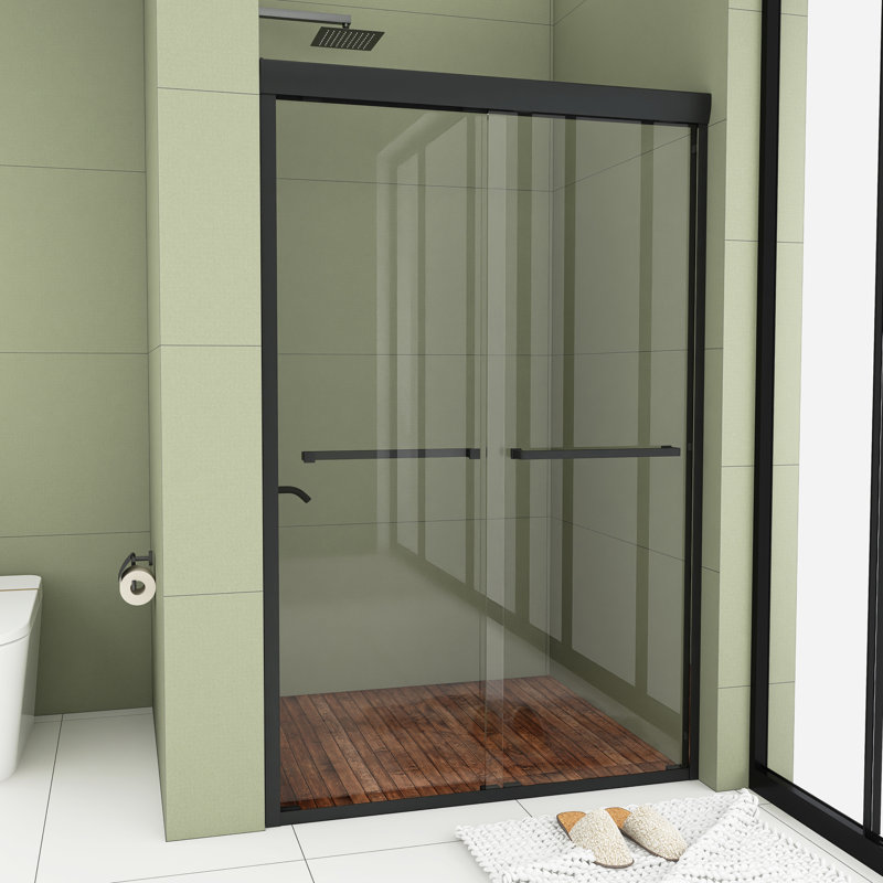 Porte de douche demi-cadre avec l 48 po x H 76 po, Noir mat