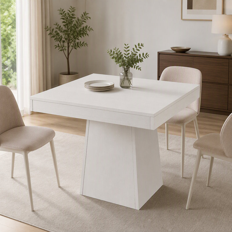 Table de salle à manger carrée de style campagnard de 80 cm pour 4 personnes, petite table de cuisine avec plateau de 10 cm d'épaisseur et pied central, idéale pour les petits bureaux.
