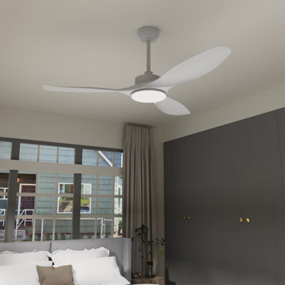 52in. Dimmable LED Indoor/Outdoor White ABS Smart Ceiling Fan with Light and 6-Speed Remote