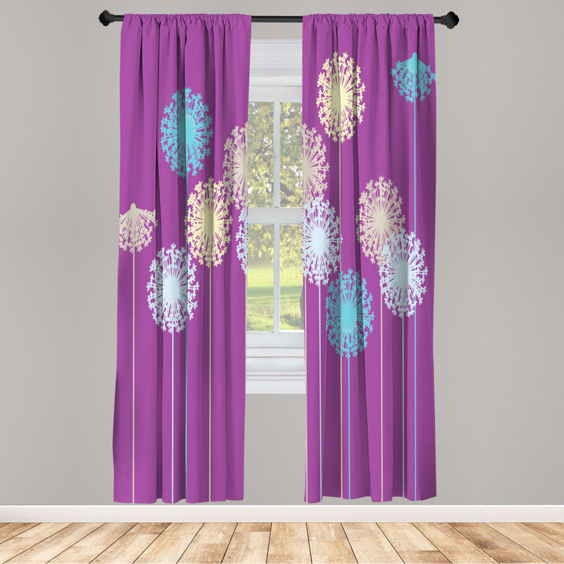Microfiber Floral Semi-Sheer Rod Pocket Curtain Panels, 28" W x 95" L, Purple/Blue