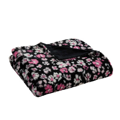Jeté en fausse fourrure noire Betsey Johnson