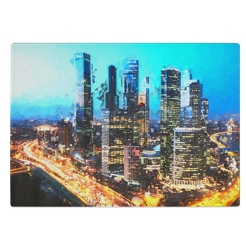 Glass Moscow Russia Skyline in Abstract Chopping Board, 39 cm W x 28.5 cm L