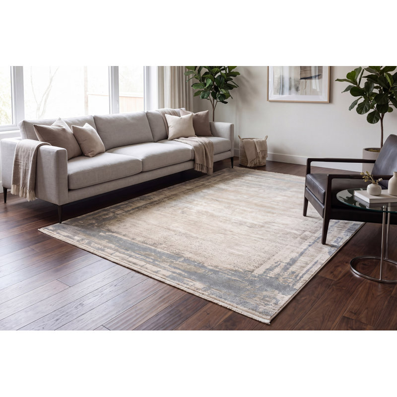 Tapis oriental ivoire / bleu Amalan, Rectangle 6 pi 7 po x 9 pi 6 po