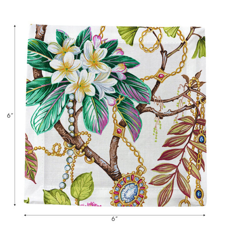Plumeria Natural Hemstitch Cocktail 6" Linen/Cotton Napkin, Natural