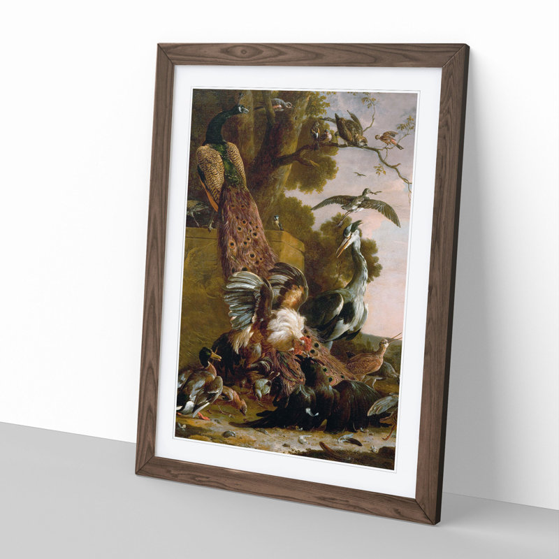 The Raven Robbed of the Feathers by Melchior D'Hondecoeter - Picture Frame Painting, Walnut Framed, 48cm H x 36cm W x 2cm D