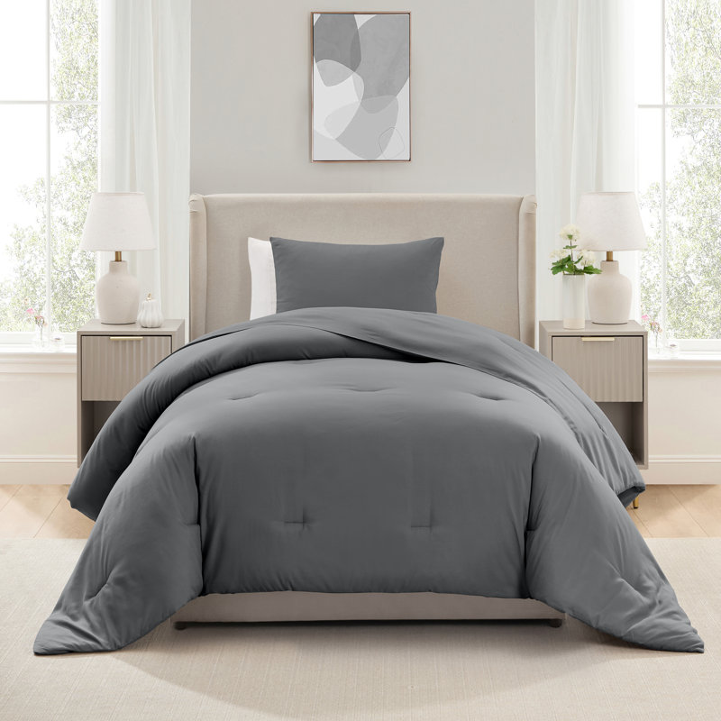  soft microfiber 2 piece comforter set with pillow sham, Dark Gray, Twin Comforter + 1 Standard Sham