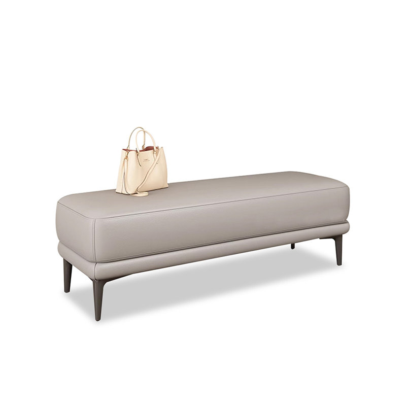 Long banc en cuir gris et gris, Gris