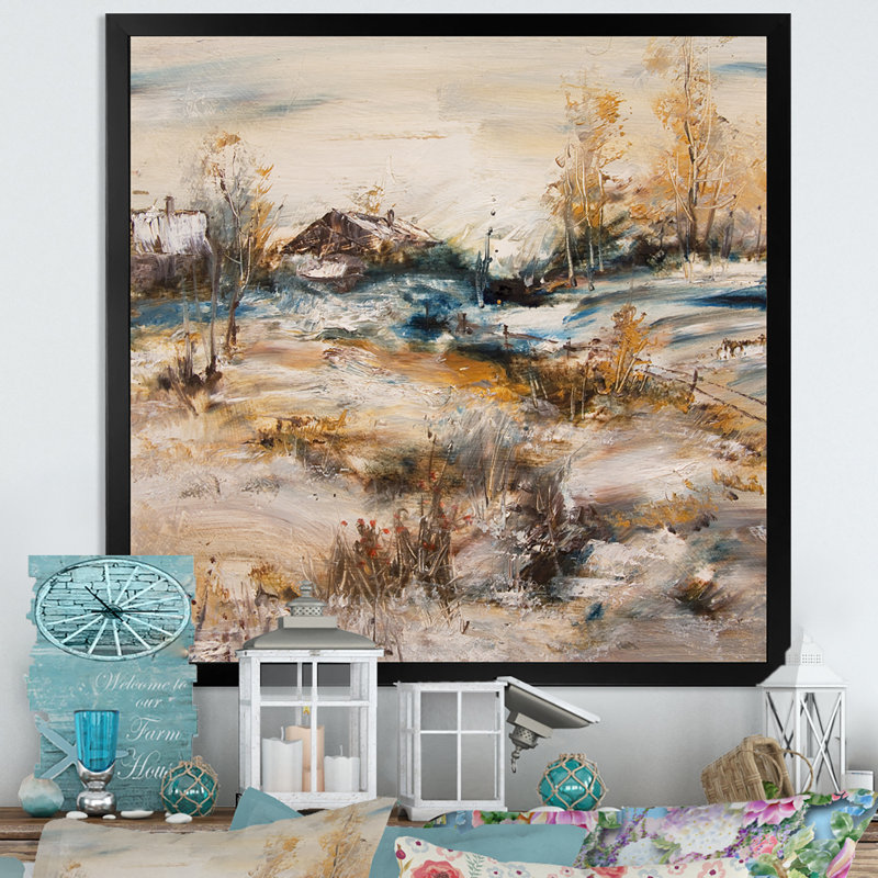 Paysage de chalet en hiver II - On, Impression noire sur toile encadrée, H 16 po x l 16 po x P 1 po