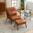 Mid-Century Modern Leatherette Accent Stool And Chair With Walnut Rubberwood Legs-216077215