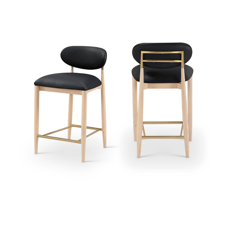 Tabouret Riccio, Naturel, Brossé, Cuir végétalien noir