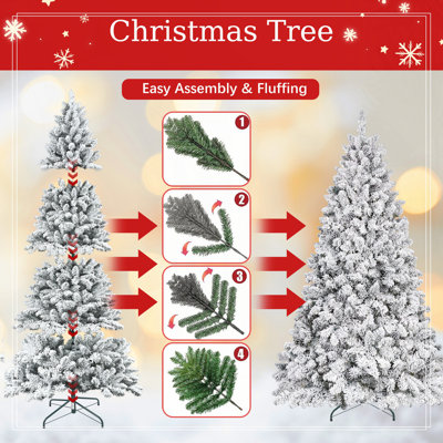 Arbre de Noël 5 pi avec pommes de pin et sapin de Noël artificiel enneigé, 600 pointes, 27 pommes de pin naturelles, support en métal robuste