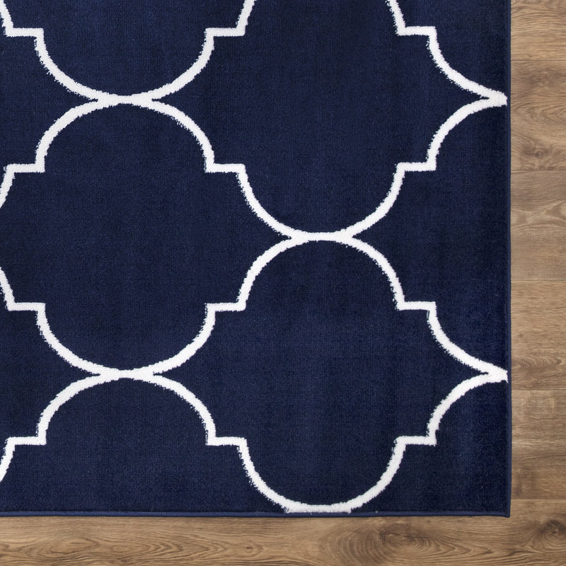 Tapis bleu marine à motif de treillis Arianie, Rectangle 7 pi 10 po x 9 pi 10 po