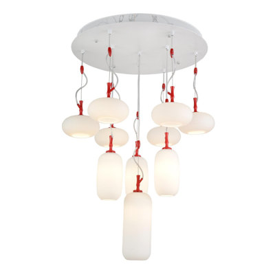 Modern Red Chandelier with Metal Body, 21.7 x 21.7 x 23.6 Inches | 10 x 4W LED Sockets, 3000K Warm Light, 4200 Lm | Elegant Glass Cap Design, Ideal for Home & Office Décor, Unique Novelty Lighting Solution