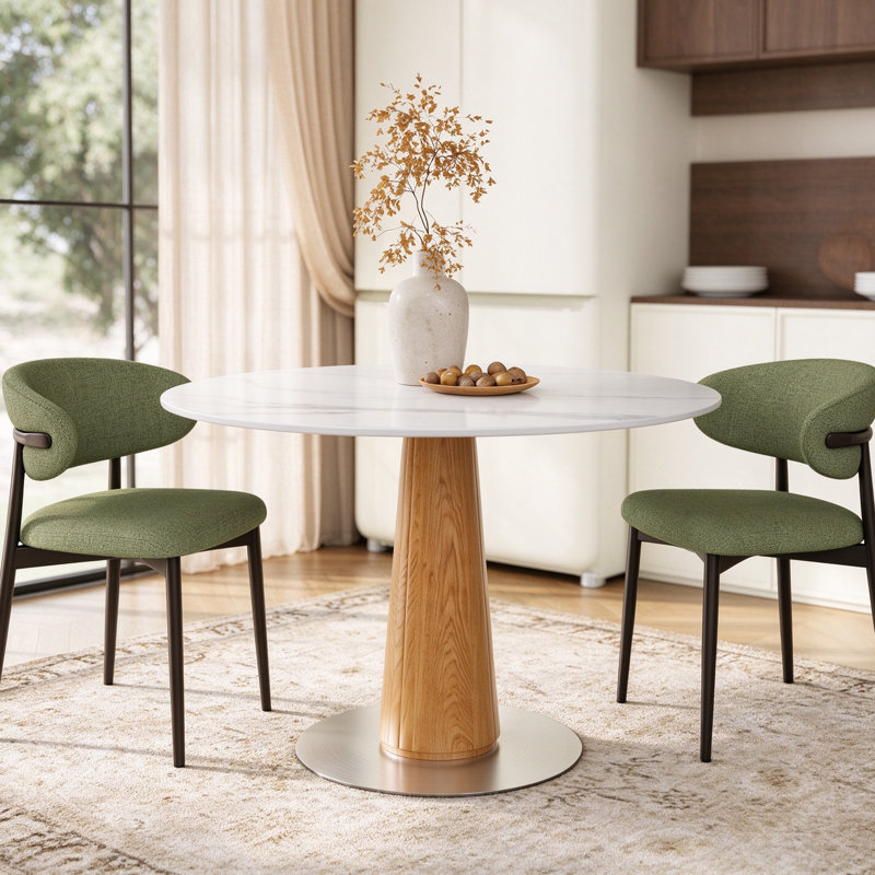 Petite table de salle à manger Aversa, H 29 po x L 43 po x l 43 po, Blanc pur, Blé chaud