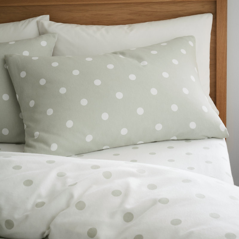 Polka Dot Brushed Cotton Reversible Duvet Cover Set with Pillowcase, King Duvet Cover + 2 Standard Pillowcases, Green