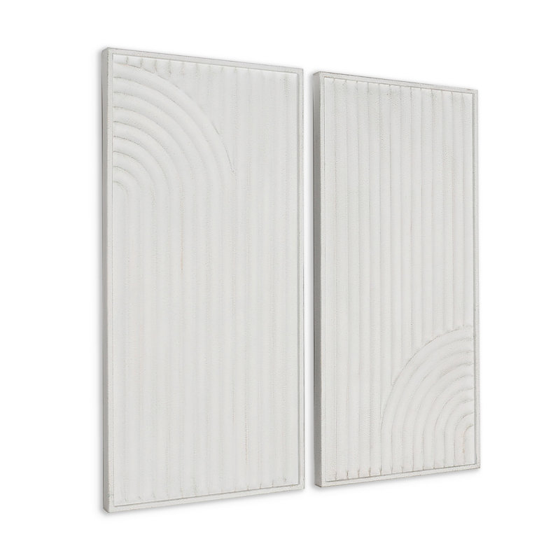 Set of Two White Metal Abstract Hanging Dimensional Sculptures