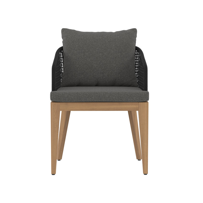 Capri Outdoor Teak Dining Armchair, Black Frame/Gracebay Gray Cushion
