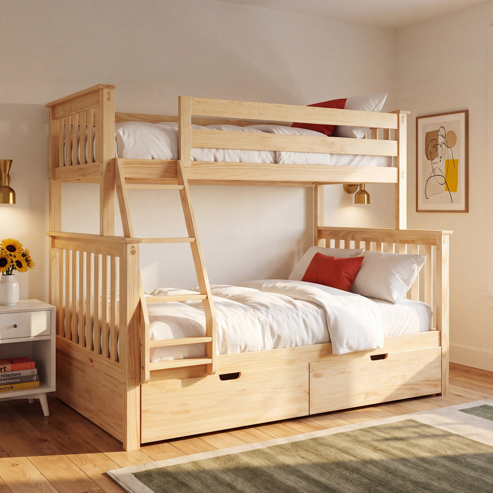 Bolles Kids Bunk Bed with Drawers, Twin over Full, Natural