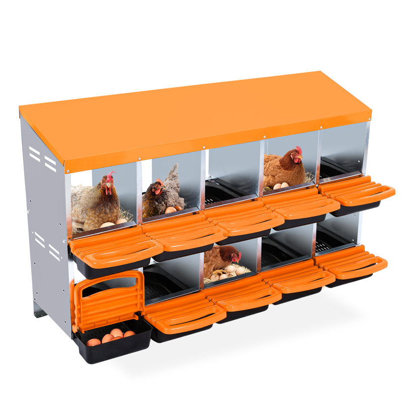 6-Compartment Galvanized Steel Rollaway Chicken Nesting Box – Removable Lid, Ventilated, Easy-Clean, Freestanding or Wall Mount – Without Stand for Hens, Coop Accessory
