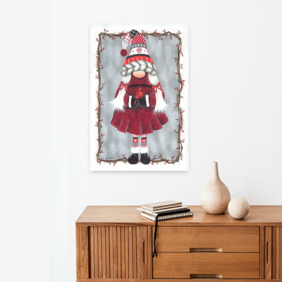 Girl Gnome Cardinal 1 Piece Wrapped Canvas Wall Art