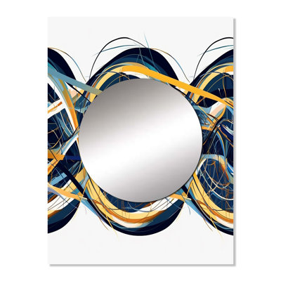 Zaccai Helix Expression Abstract Yellow And Blue - Waves Decorative Mirror, Blue Large Wall Mirror, Printed Metal Art