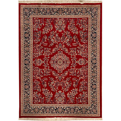 Tapis rouge, noir et beige noué à la main de haute qualité