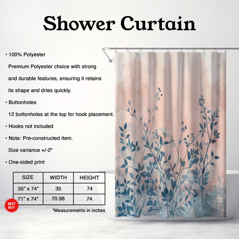 Rideau de douche standard 1 pièce Wabi Sabi Blooms, H 74 po x l 71 po