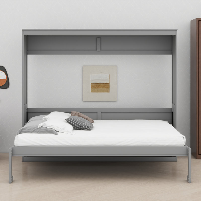 Sturdy Practical Murphy Bed, Queen, Gray