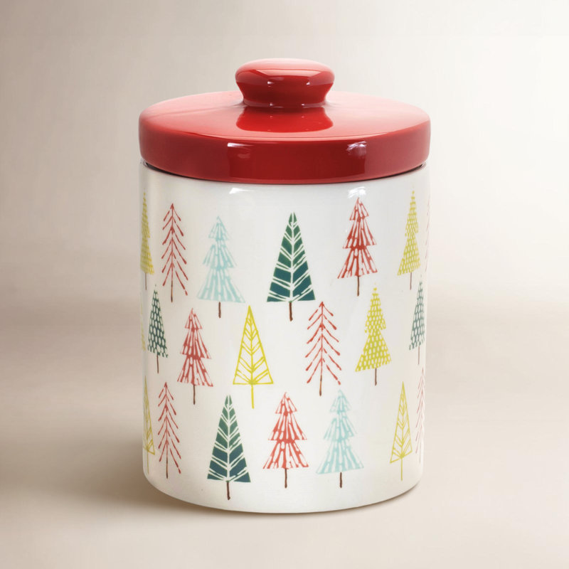 Ceramic Pine Tree Print Cookie Jar 10"H