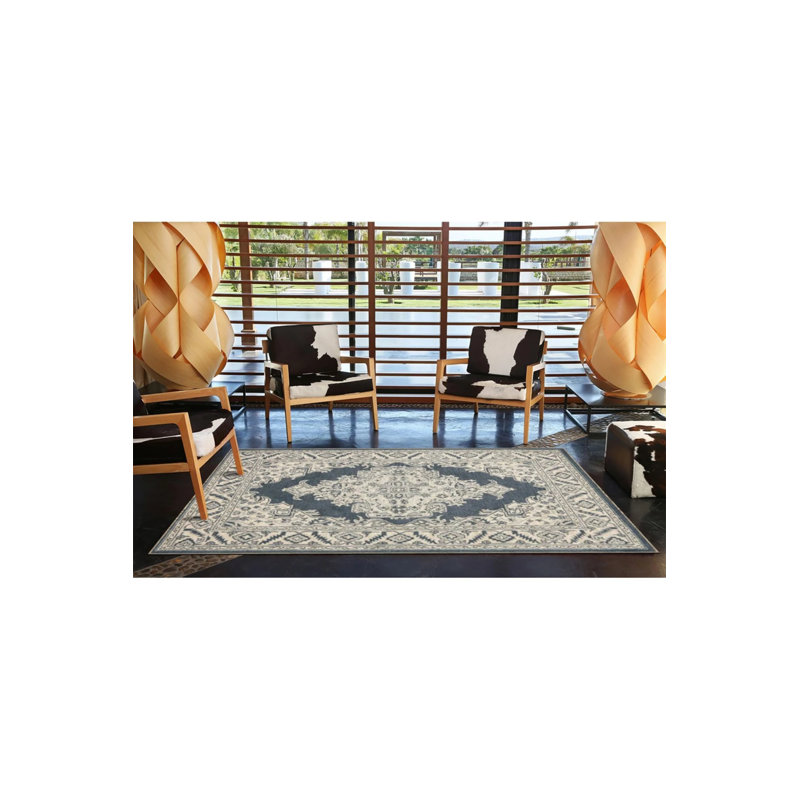 Star Patterned Woven Carpet In Gray-Blue Shades, Runner 3'4" x 9'11"