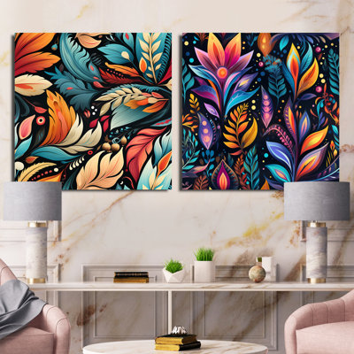 Aleyna - Ensemble de 2 collages carrés botaniques abstraits