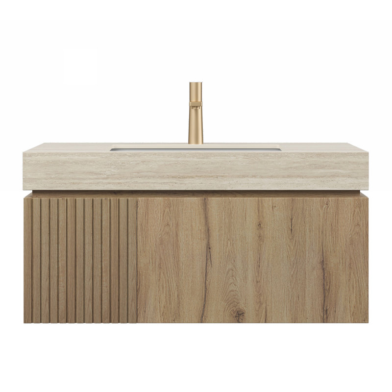 Armoire Woodgrain en contreplaqué avec une porte et un tiroir, sans lavabo et couvercle, sans couvercle de robinet et d'évier