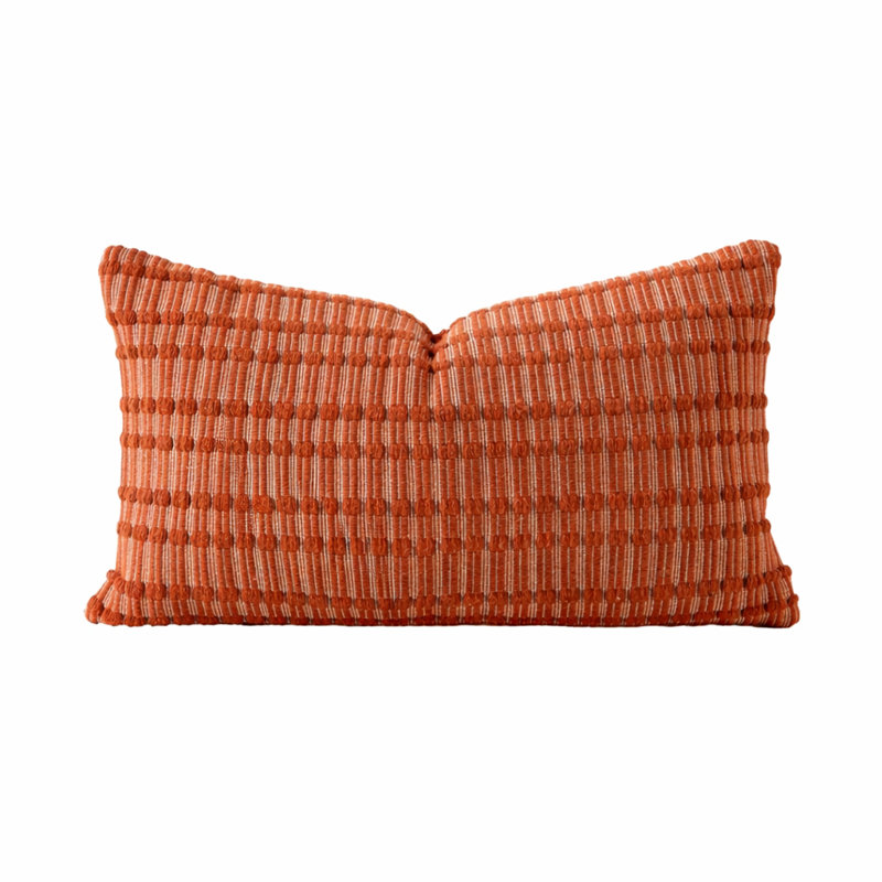 Housse de coussin décoratif en mélange de coton texturé terre cuite 12 po x 20 po, Terracotta, Rectangle 12"H x 20"W