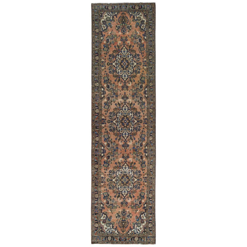 Tapis de couloir 3 pi 5 po x 13 pi 7 po de couleur pêche, motif persan rétro rétro, aspect usé en laine nouée à la main, large 9FC831D2C1FE4327895CA2E19B6035F2
