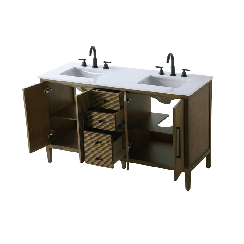 Meuble-lavabo double 60 po, Noisette chêne