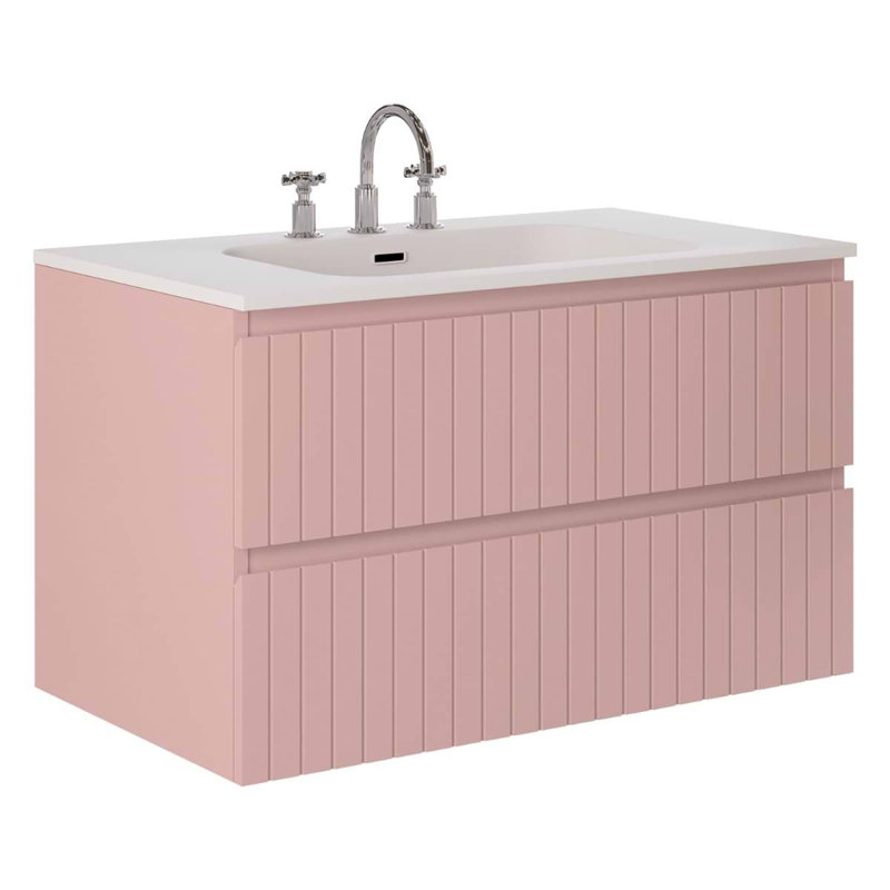 Meuble-lavabo simple flottant cannelé 36 po Atharv, Rose, 36" W