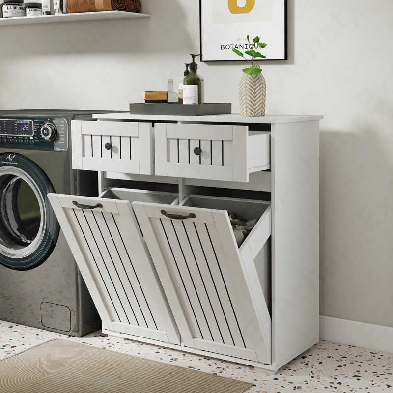 Armoire à linge avec 2 paniers à linge amovibles et 2 tiroirs