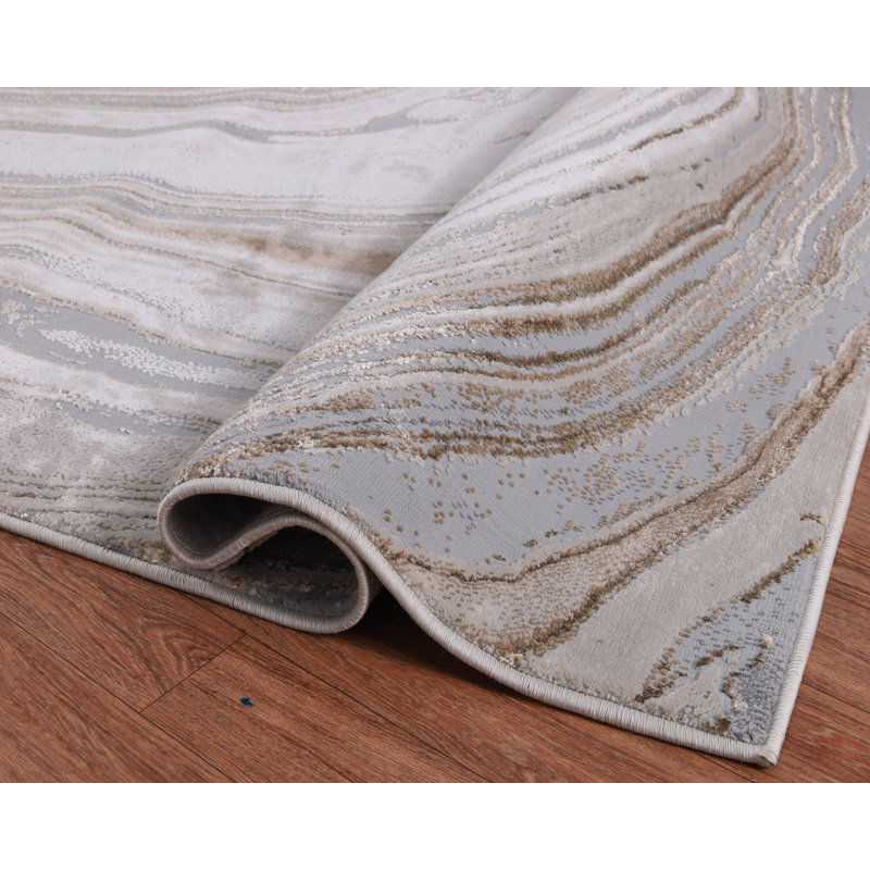 Nevada Collection Abstract Cream and Gold Rug, Runner 2' x 8', Cream/Gold