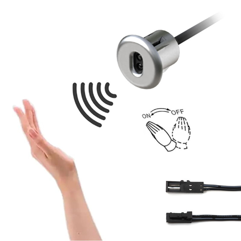 Interrupteur de lumière à détecteur de mouvement, interrupteur à intensité variable activé par onde manuelle pour éclairage de garde-robe à DEL sous l'armoire avec connecteur 12 V mâle et femelle (DC 12 / 24V 3A)