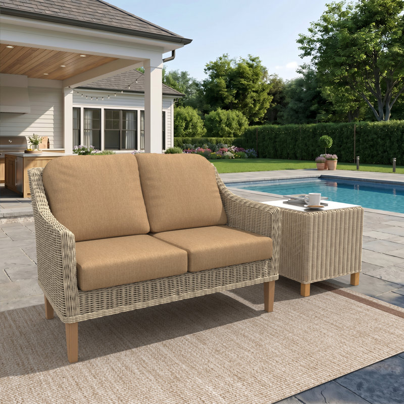 Amala Sunbrella® Indoor/Outdoor Loveseat Cushion, Canvas Heather Beige Sunbrella® Canvas