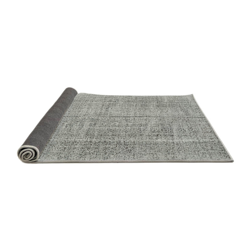 Tapis gris abstrait en laine, Rond 6 pi