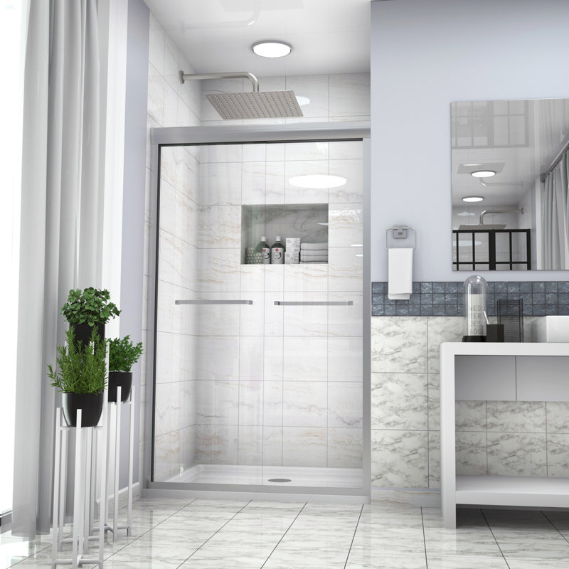 Paroi de douche coulissante semi-sans cadre, Nickel brossé