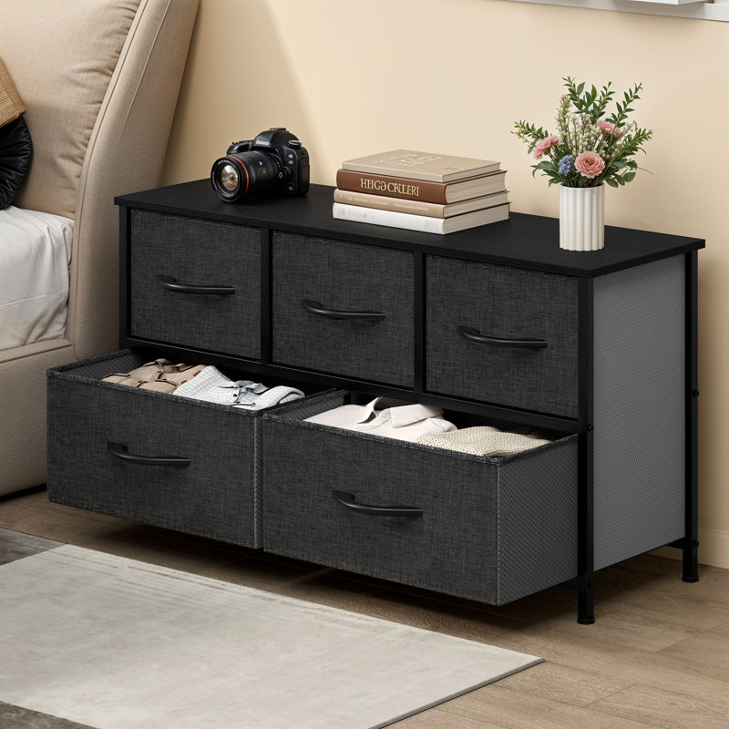 100 cm W Chest of 5 Drawers, Black+Grey