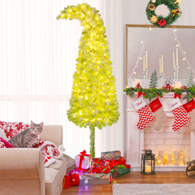  7 FT Whimsical Christmas Tree Pre-Lit Artificial Holiday Tree w/ Bendable Top