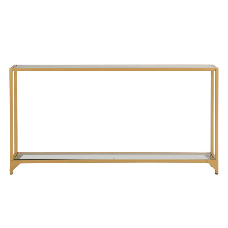 Console de 142 cm (56 po) en verre transparent et doré et fer avec tablette, Clear / Gold