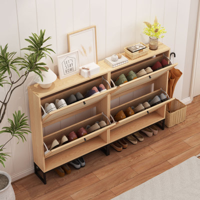 Armoire de rangement pour chaussures en métal et bois manufacturé 16 paires Cula