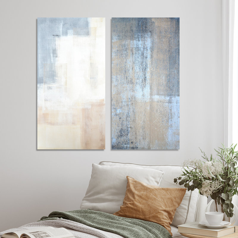 Ensemble de 2 peintures sur toile - "Grey rencontre beige", art abstrait V, H 40 po x l 40 po x P 1 po, Toile tendue