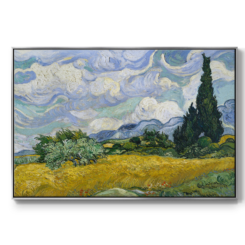 Champ de blé avec cyprès, Argent, H 27 po x l 41 po x P 2 po